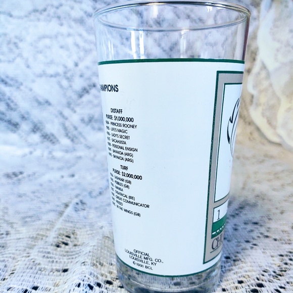 COLLECTIBLE BREEDERS CUP 1991 CHURCHILL DOWNS OFFICIAL COLLECTIBLE GLASS 5 1/4" - Picture 3 of 10